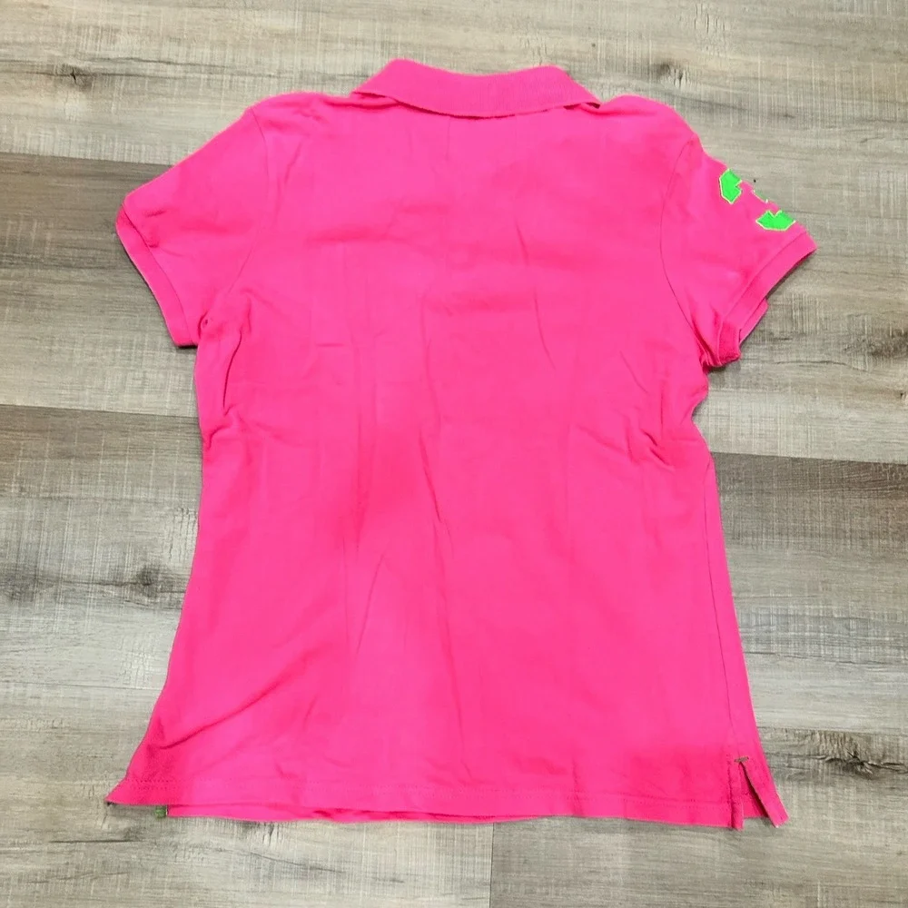 US Polo Assn Women's Polo Shirt XL Hot Pink Trim Stretch Pony Logo Y2K Preppy